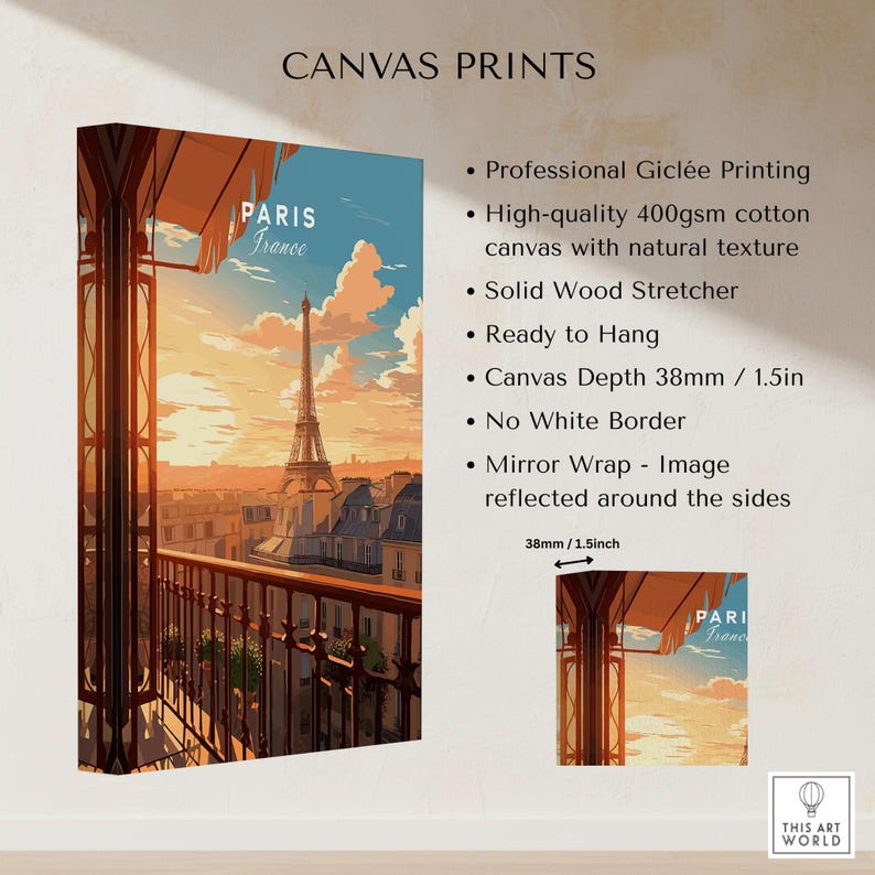 Paris Eiffel Tower Poster showcasing stunning Giclée print of Paris with rich colors and intricate details.