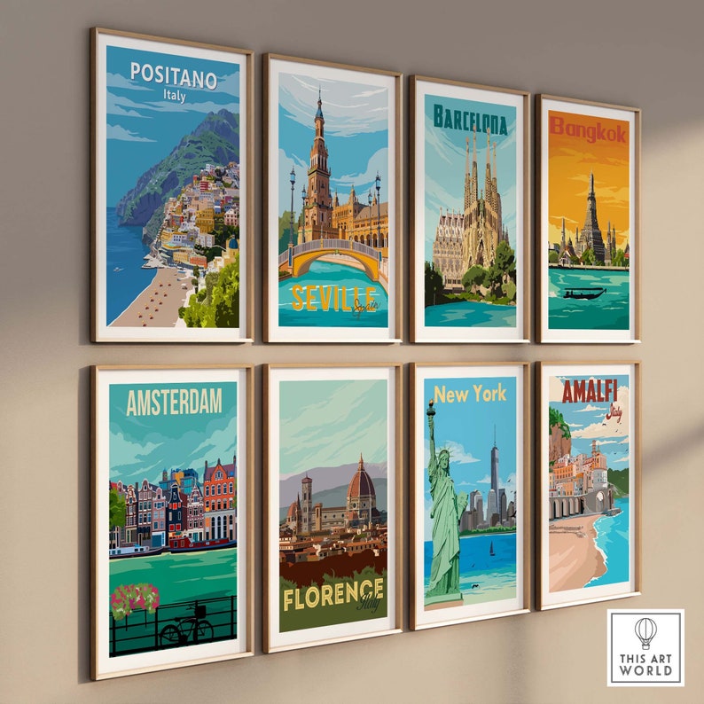 Positano Wall Art Vintage Travel Poster Italy | Italian Coastal Print | Framed & Unframed Gift Idea | Mediterranean Home Decor image 7
