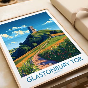 Glastonbury Tor Wall Art Print England Travel Poster Glastonbury Tor Artwork Poster Gift Home Decor Glastonbury Tor Illustration Art Lover