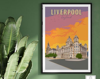 Liverpool reisposter muurkunst minnaar Liverpool print cadeau Liverpool illustratie artwork Liverpool Home decor Liverpool Engeland