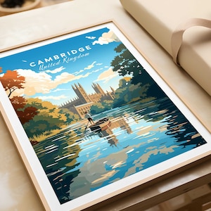 Cambridge Poster Cambridge Wall Art Gift Cambridge England Travel Print Cambridge University Painting Cambridge UK Home Decor