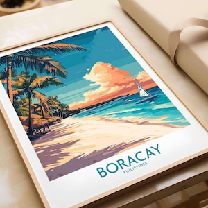 Poster di viaggio di Boracay, stampa artistica di Boracay, stampa di viaggio / poster per arredamento, regalo / illustrazione digitale, opera d'arte, spiaggia, Filippine
