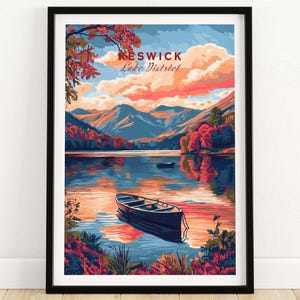 Keswick Seenplatte Sunset Travel Print Wandkunst Dekor für Zuhause oder im Büro Keswick Lake Ungerahmt oder große gerahmte Poster