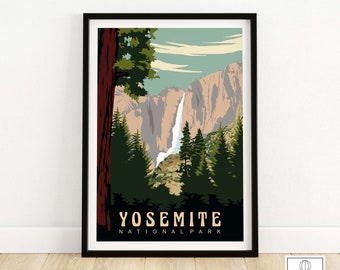 Yosemite Print | Yosemite Wall Art | Yosemite Poster | Yosemite National Park Vintage Travel Print | Decor Gift | California Sierra Nevada