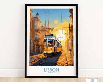 Lisbon Print with Tram Sunset | Portugal Travel Poster | Birthday present | Wedding anniversary gift | Art Print
