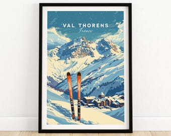 Val Thorens Travel Poster Ski Resort Print Val Thorens Gift Art Skiing Home Decor Ski Wall Art Illustration
