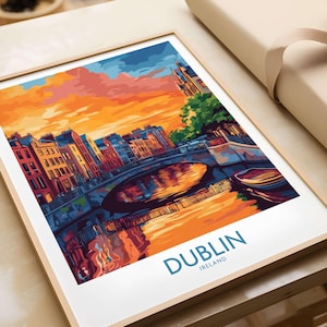 Poster da parete di Dublino al tramonto, decorazione da parete di Dublino, regalo di inaugurazione della casa, soggiorno, Irlanda, regalo per amanti dell&#39;arte, illustrazione, poster di Dublino