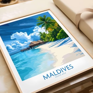 Maldives Wall Art Print - Tropical Beach Wall Hanging Maldives Decor Gift Living Room Beach Art Lovers Illustration Maldives Poster Maldives