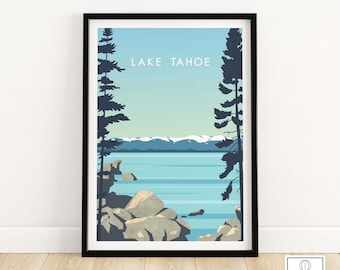 Lake Tahoe Print Poster | Tahoe Wall Art | Home Decor | Minimalist Travel Poster | Lake House Decor | Wall Decor Gift Idea