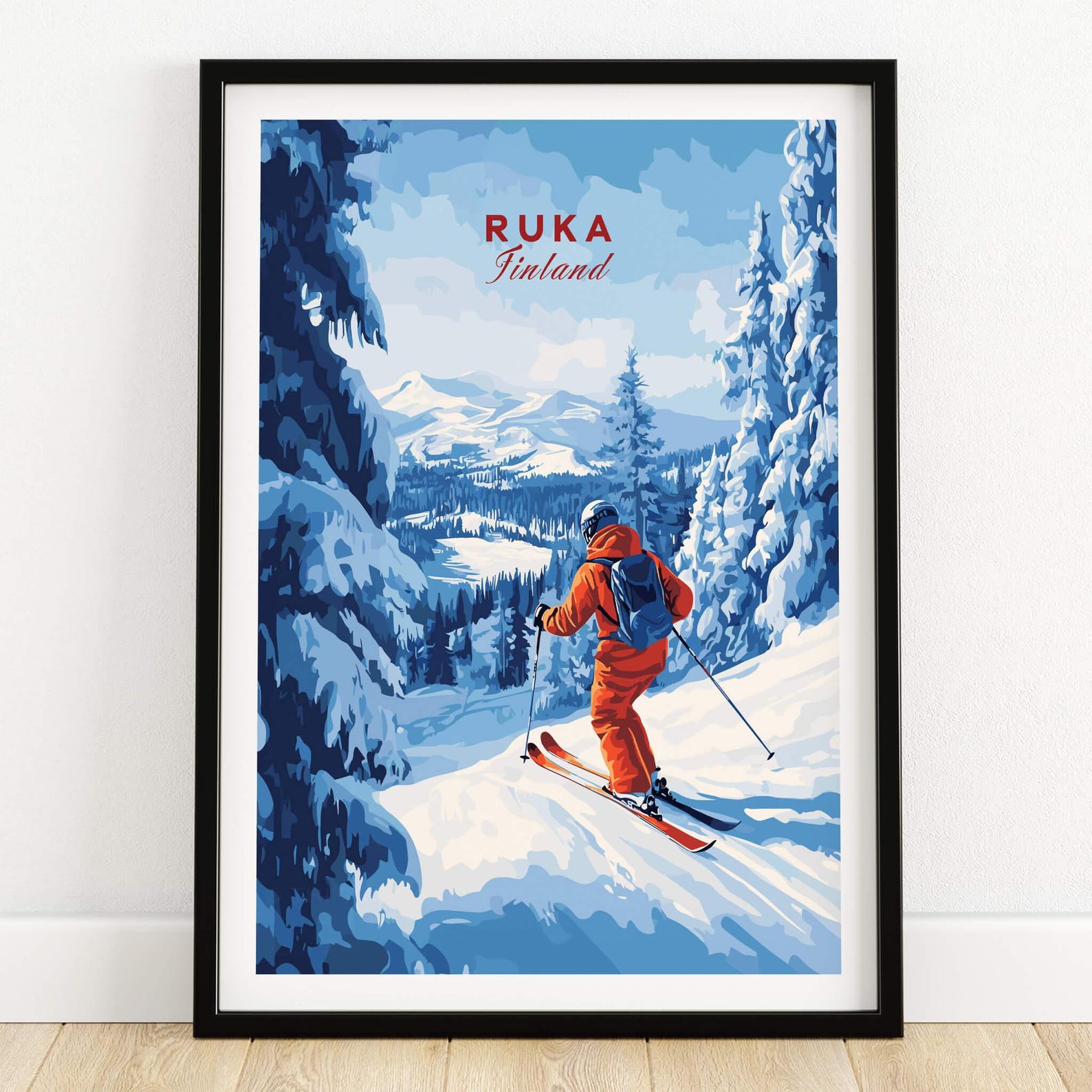 Ruka Ski Resort Art Print Skiing Wall Art Finland Winter Sports Artwork ...