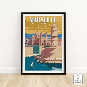 Impresión de Marsella / Póster de viaje de arte mural de Francia / Regalo de la Riviera Francesa