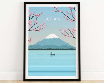 Japan Travel Poster Mount Fuji Art Print | Japanese Wall Decor | Asia Travel Gift | Framed & Unframed Minimalist Japan Wall Art