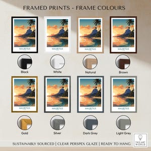Le Morne Mauritius Wall Art framed print frame colour options: black, white, natural, brown, gold, silver, dark grey and light grey