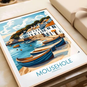 Mousehole Travel Poster Cornwall Wall Art Print Mousehole Gift Digital Illustration