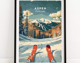 Aspen Travel Print Wall Art Aspen Ski Resort Colorado Poster Winter Sports Artwork Adventure Home Decor Gift Art Lovers Ski Art Poster Aspen
