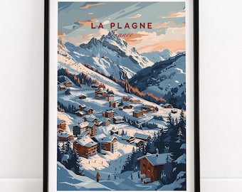 Wintersport muurdecoratie, cadeau voor skiërs, berghut, skihuisdecoratie, La Plagne skihut print, huisdecoratie, skikamer kunst, familiecadeau