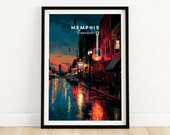 Memphis Tennessee Beale Street Print - Retro Cityscape Wall Art Poster, Vintage Music & Travel Decor Gift