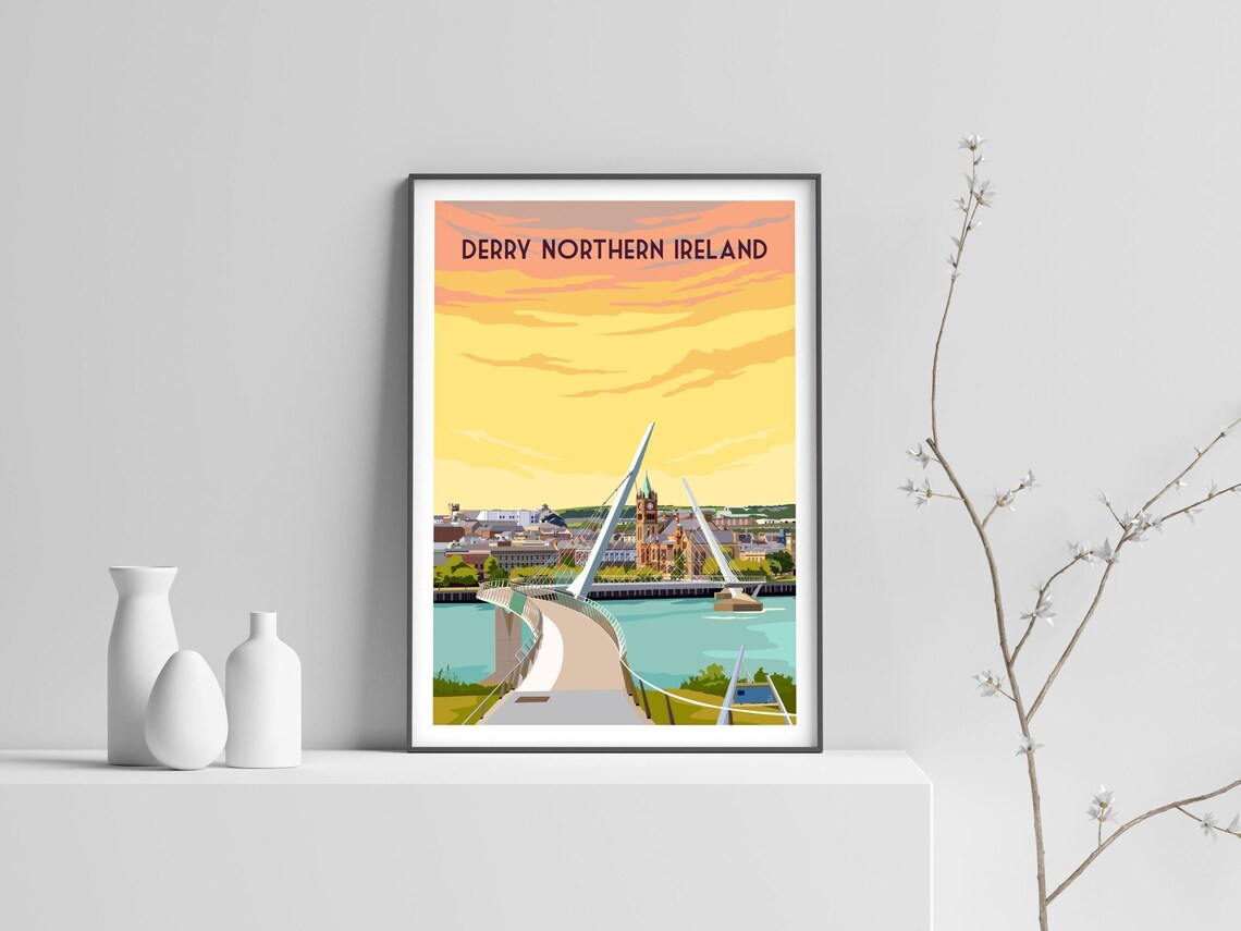Derry Poster Print Londonderry Wall Art Northern Ireland Etsy
