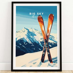 Big Sky Ski Print Montana Mountain Art Ski Lodge Wall Decor Winter Sports Artwork Mountain Home Alpine Chalet Gift Adventure Sport Resort