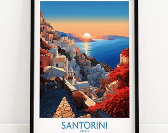 Santorini Art Print | Birthday present | Wedding Anniversary Gift | Greece Travel Poster | Santorini Poster
