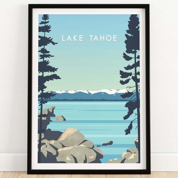 Lake Tahoe Print Poster | Tahoe Wall Art | Home Decor | Minimalist Travel Poster | Lake House Decor | Wall Decor Gift Idea