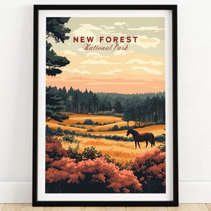 New Forest England National Park Print Wall Art Print Travel Poster Home Decor Artwork Poster Gift Digital Illustration Artwork Home Art