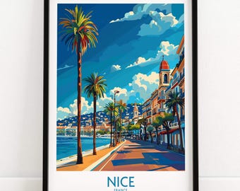 Nice Travel Poster, French Riviera Beach Scene (Framed or Unframed)