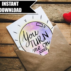 Afdrukbare grappige Valentijnsdagkaart met een woordspeling: Je windt me op. // PDF, direct downloaden