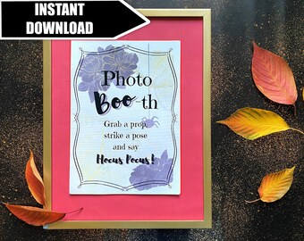 Witchy photo booth printable sign - for a spooky selfie-shoot. Perfect for an in-person or virtual goth girls night in or bachelorette party