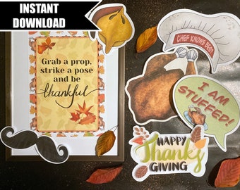 Printable photo props (x17) for Thanksgiving or Friendsgiving party. Accessories for a fall, fun photobooth / Instant download, digital file