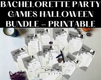 Printable witchy, goth bachelorette party games - set of 10. Perfect for the in-person and online spooky party //instant download, printable