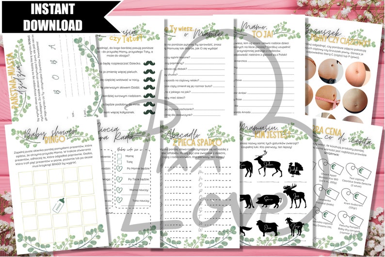 Quiz Na Baby Shower Po Polsku Printable Baby Shower Games in POLISH X10 / Zestaw Gier Na Pępkowe Po