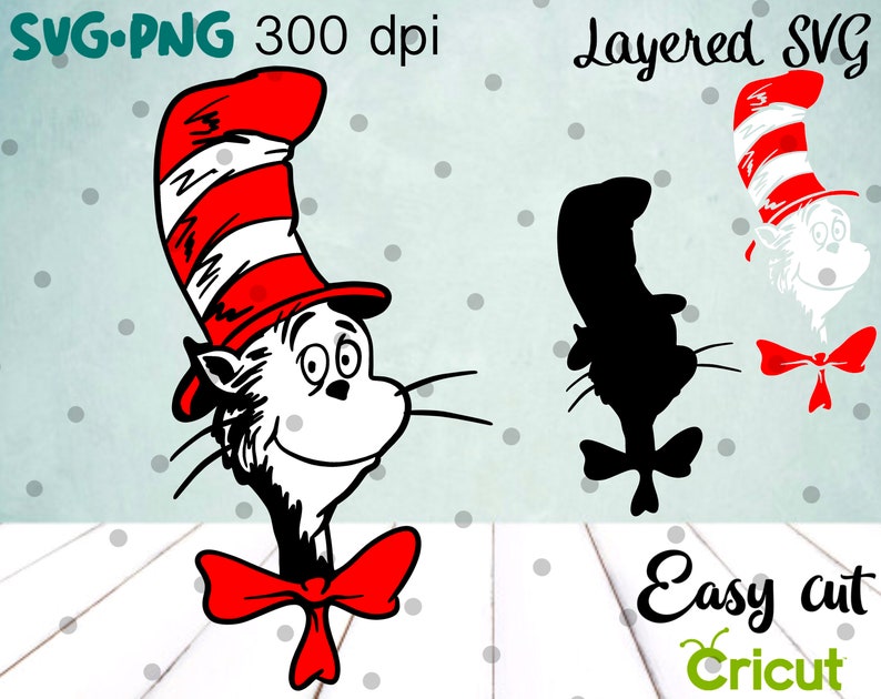 Download Layered SVG Cat in the Hat Cricut Silhouette Cut File | Etsy