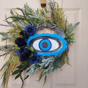 Lg Protection Moon wreath/ Evil eye /doorhanger/ 20&quot;x20&quot;/ crystal healing