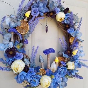 Intention set Lg Mushroom wreath/ with spell-jar/ Crystals and Flowers/ Manifesting/ customizable