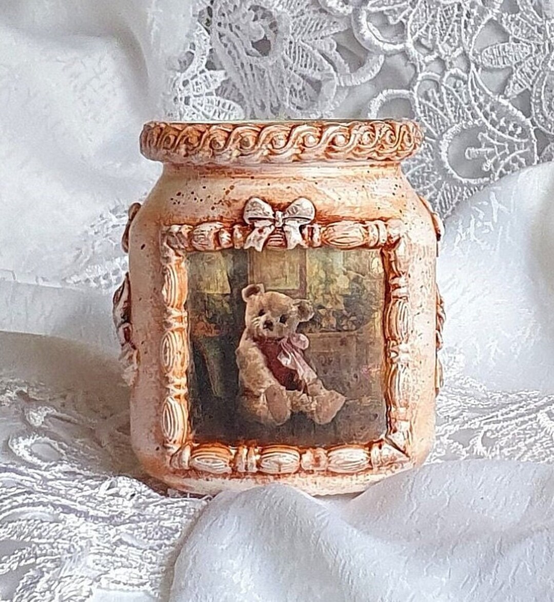 Glass Vase, Vintage, Decoupage, Dried Flowers, Gift Idea Etsy UK