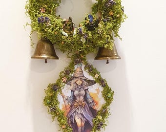 Sino de bruxa para proteção da casa, carrilhão de vento, Wicca, guirlanda de porta, amuleto, sinos protetores, decoração, ideia de presente, decoupage