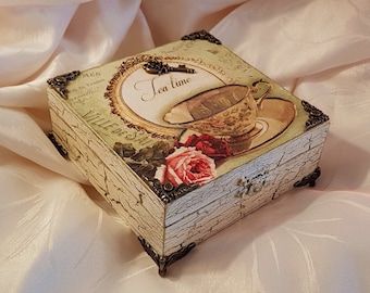 Boîte en bois vintage, boîte à bijoux, rangement, cadeaux