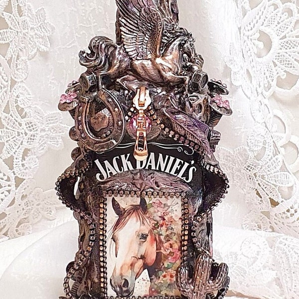 Steampunk, Jack Daniels bottle, decoration, gift idea, empty and refillable