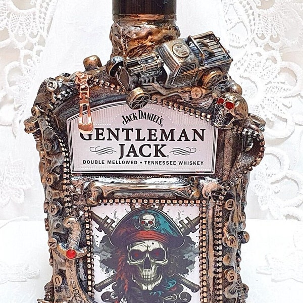 Steampunk, Gentleman Jack bottle, decoration, gift idea, empty and to be refilled