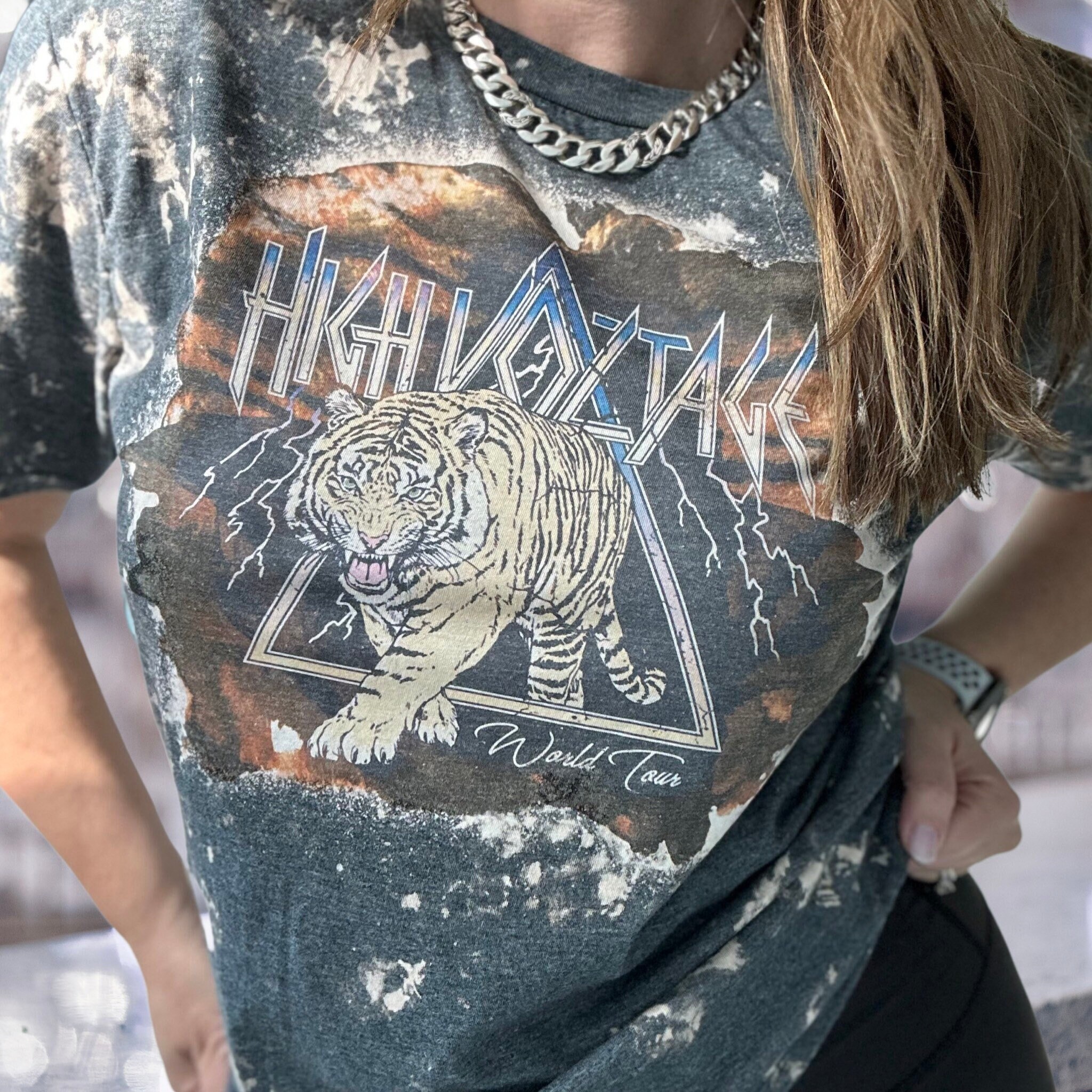High Voltage Tiger T Shirt, Distressed Bleached Shirt, Rock