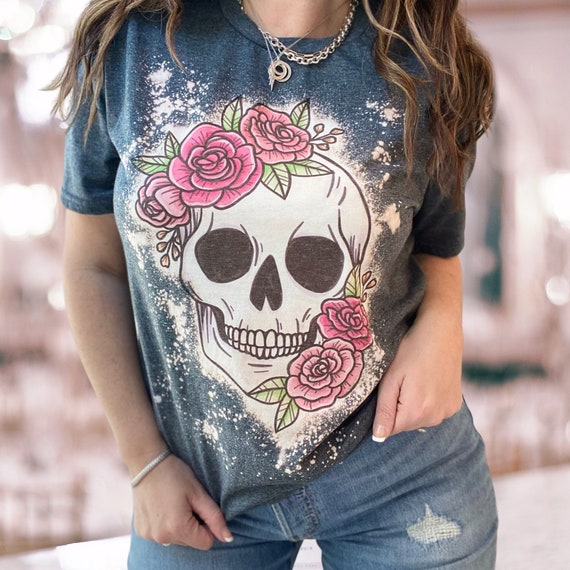 Floral Skull Bleached Shirt Happy Skull 