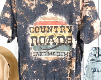 Country Roads Take Me Home bleached t shirt, Western distressed t-shirt