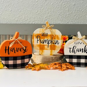 Rustic Wood Pumpkin Decor: Buffalo Plaid Fall Tier Tray