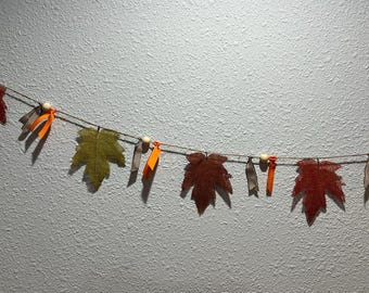 Burlap Fall Leaf Garland: Autumn Mantel Decor, 6 ft