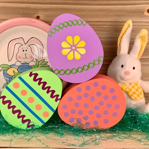 Wood Easter Eggs, Easter Décor, Tiered Tray Easter, Painted Easter Eggs, Spring Décor, Mantel Décor, Chunky Wood Block Easter Egg,