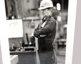 Black and White Glossy 8" x 10" Photo ~ Worker in Hard Hat ~ Portland, Oregon 1976