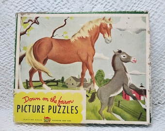 Vintage Playtime House Farm Puzzles: Three Cardboard Jigsaw Puzzles