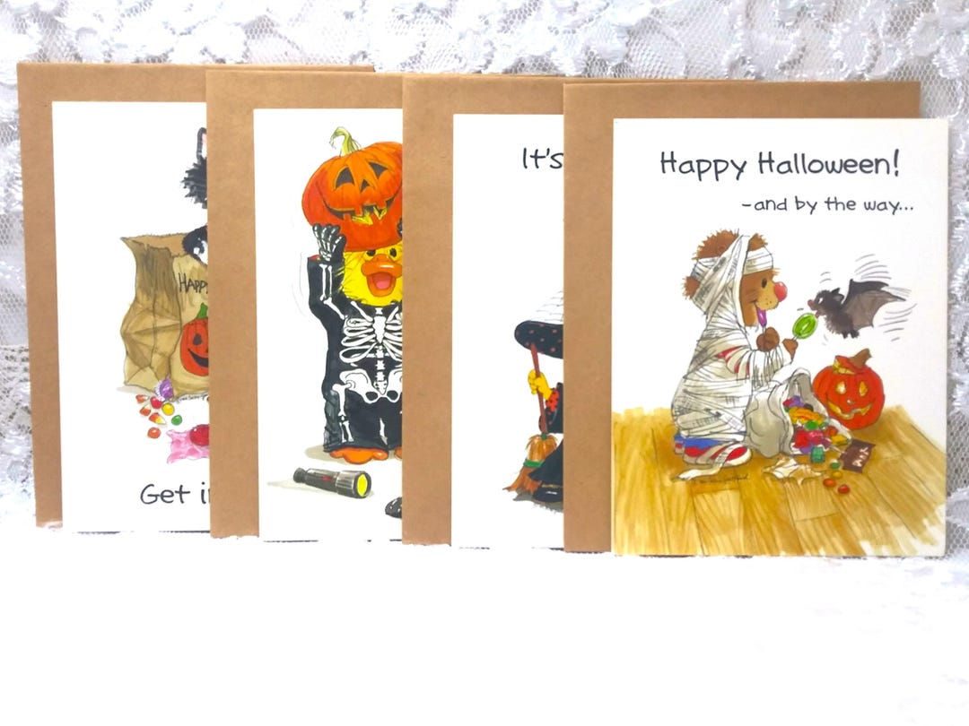 Suzy's Zoo Halloween Note Cards - Set of 4 With Envelopes - Etsy