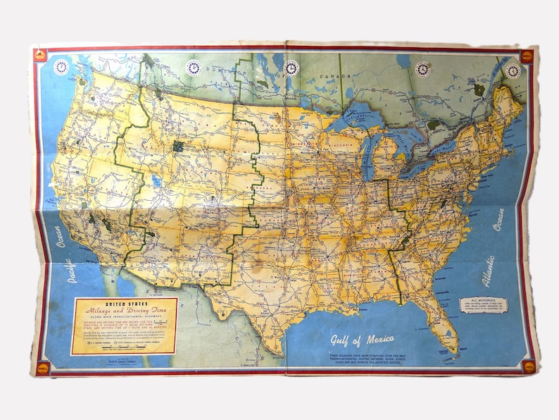 Shell Highway Maps Shell Highway Map of USA: Lithograph Wall Art ~ Vintage - Etsy